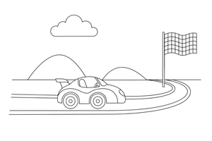 Lenktyninis automobilis lekia trasa link languotos vėliavos – įvairių automobilių spalvinimo paveiksliukas