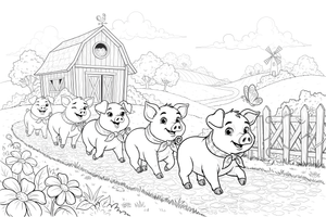 A row of little piglets – Pig coloring page