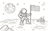 An astronaut planting a flag on the moon – Astronaut coloring page