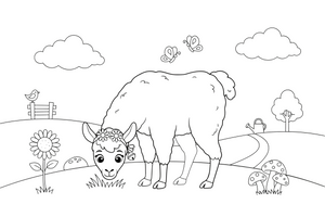 Lama ganosi pievoje – lamų spalvinimo paveiksliukas