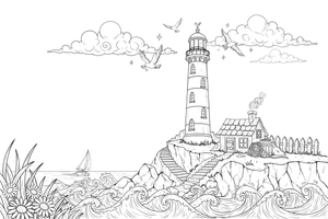A lighthouse on a cliff by the sea – Lighthouse coloring page