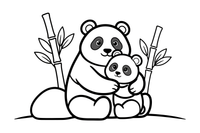 Mama panda apkabina jauniklį – žaismingos pandos spalvinimo paveiksliukas