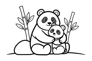 Mama panda apkabina jauniklį – žaismingos pandos spalvinimo paveiksliukas