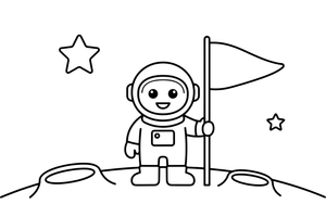 Astronautas įsmeigia vėliavą Mėnulyje – astronauto spalvinimo paveiksliukas