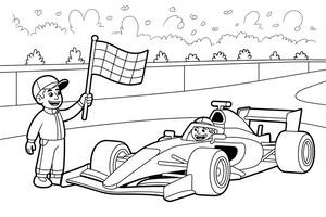 Formulė 1 su starto vėliava – Formulės 1 varžybų vaizdų spalvinimo paveiksliukas