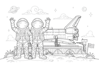 Astronauts waving in front of a space shuttle – Space Shuttle Mission coloring page