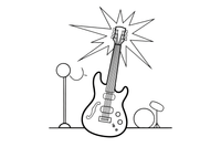 Elektrinė gitara – muzikos instrumentų spalvinimo paveiksliukas