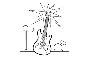 Elektrinė gitara – muzikos instrumentų spalvinimo paveiksliukas