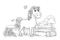 Ponis su į karčius įpintomis gėlėmis – ponių spalvinimo paveiksliukas