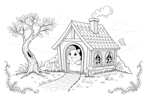 A hamster peeking out of a little house – Hamster coloring page