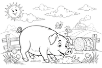 A pig sniffing the ground with its snout – Pig coloring page