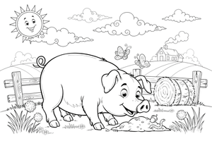 A pig sniffing the ground with its snout – Pig coloring page
