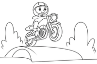Motociklas šoka nuo tramplino – motociklų triukų spalvinimo paveiksliukas