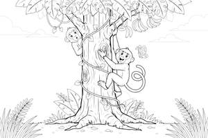 A monkey climbing up a trunk – Monkey coloring page