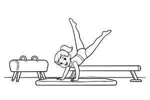 Gimnastas atlieka ratą – gimnastikos spalvinimo paveiksliukas