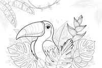 A toucan peeking out from the leaves – Toucan coloring page