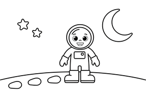 Astronautas palieka pėdsakus Mėnulyje – astronauto spalvinimo paveiksliukas