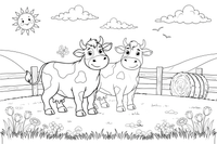 Two cows standing together – Cow coloring page