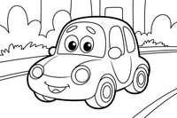Automobilis važiuoja – automobilių mieste spalvinimo paveiksliukas