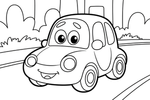 Automobilis važiuoja – automobilių mieste spalvinimo paveiksliukas