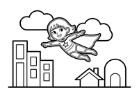 Skraidanti superherojė su apsiaustu – superherojaus spalvinimo paveiksliukas