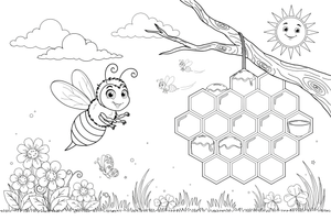 A bee next to a honeycomb – Bee coloring page