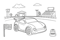 Žemas pleišto formos superautomobilis su galiniu antsparniu – sportinių automobilių spalvinimo paveiksliukas