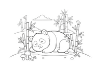 Panda miega susirietusi – žaismingos pandos spalvinimo paveiksliukas