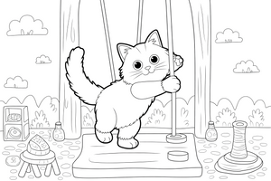 Ragdoll katė laipioja – žaidžiančios Ragdoll katės spalvinimo paveiksliukas