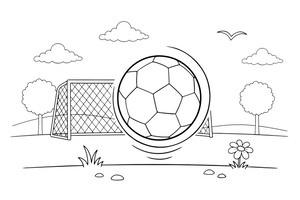 Futbolo kamuolys (vienas daiktas) – energingo futbolininko spalvinimo paveiksliukas