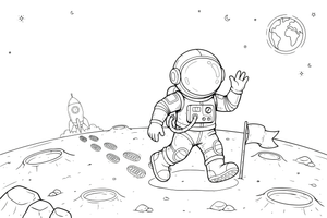 An astronaut leaving footprints on the moon – Astronaut coloring page