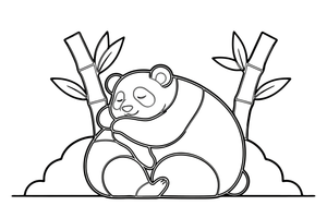 Panda miega susirietusi – žaismingos pandos spalvinimo paveiksliukas