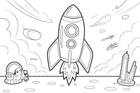 Raketos liepsnos – raketos nuotykių spalvinimo paveiksliukas