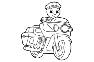 Policijos motociklas – pagalbos tarnybų mašinų spalvinimo paveiksliukas