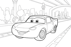 Automobilis mieste – automobilių mieste spalvinimo paveiksliukas
