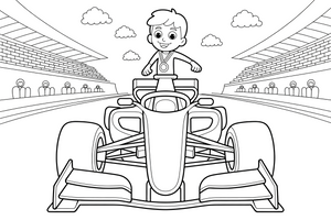 Formulė 1 su aukso medaliu – Formulės 1 varžybų vaizdų spalvinimo paveiksliukas