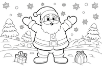Linksmas Kalėdų Senelis sniege – Kalėdų žiemos skanėstų spalvinimo paveiksliukas
