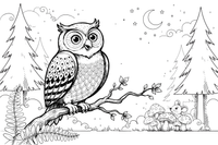 An owl turning its head to look back – Owl coloring page