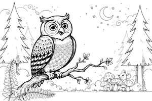 An owl turning its head to look back – Owl coloring page