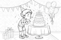 A child blowing out the candles on a birthday cake – Birthday Cake Wishes coloring page