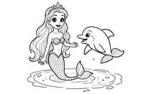 Undinėlė princesė ir delfinas – paslaptingos undinėlės spalvinimo paveiksliukas