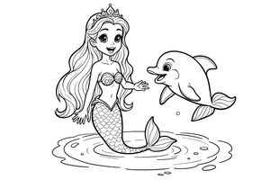 Undinėlė princesė ir delfinas – paslaptingos undinėlės spalvinimo paveiksliukas