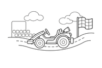 Kartingas zuja trasa – sportinių automobilių spalvinimo paveiksliukas