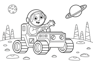 Astronautas vairuoja kosminį roverį – astronauto spalvinimo paveiksliukas