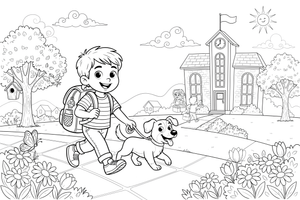 A child carrying a backpack to school – School coloring page