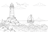 A lighthouse with a sailboat passing by – Lighthouse coloring page