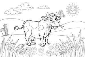 A cow chewing on grass – Cow coloring page