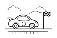 Lenktyninis automobilis su dideliu numeriu ant durelių starto linijoje – sportinių automobilių spalvinimo paveiksliukas