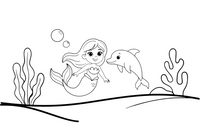 Undinėlė princesė ir delfinas – paslaptingos undinėlės spalvinimo paveiksliukas