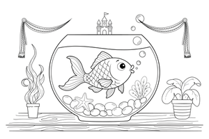 A goldfish blowing bubbles in its bowl – Goldfish coloring page